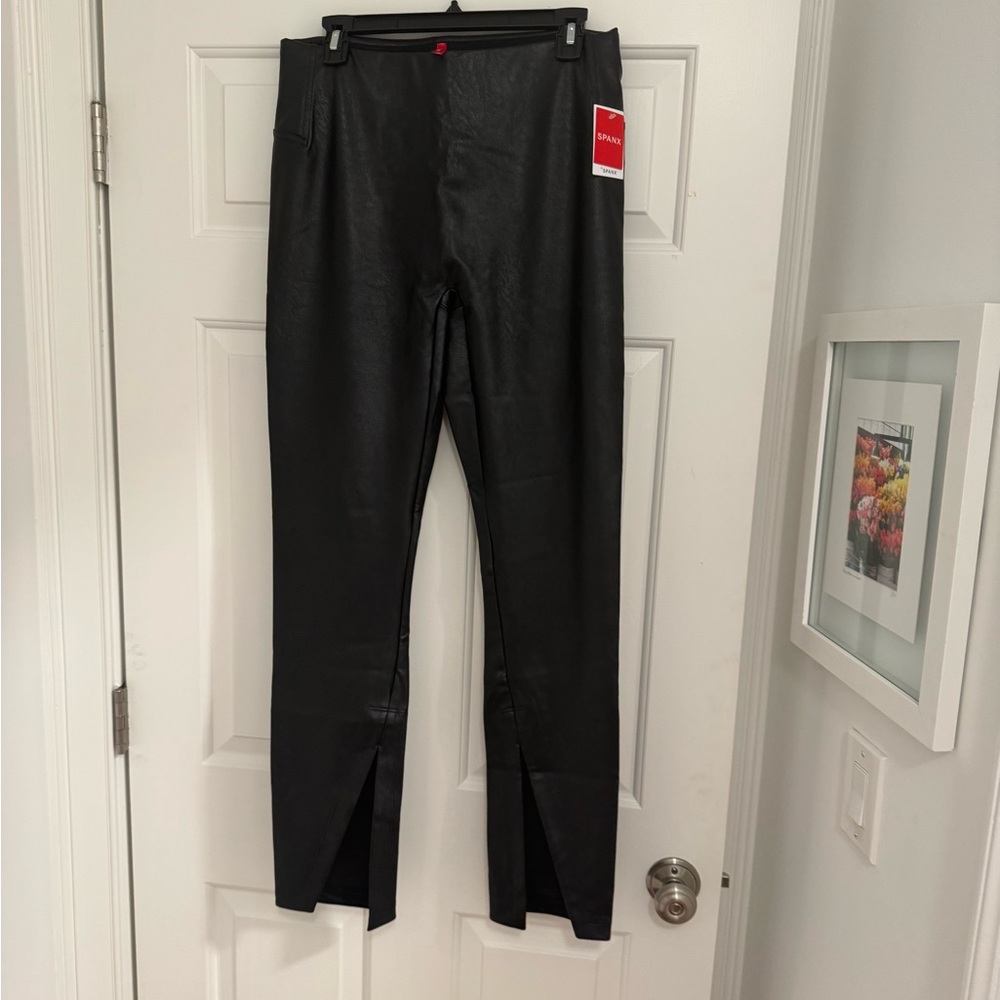 SPANX Leather like front split black pants